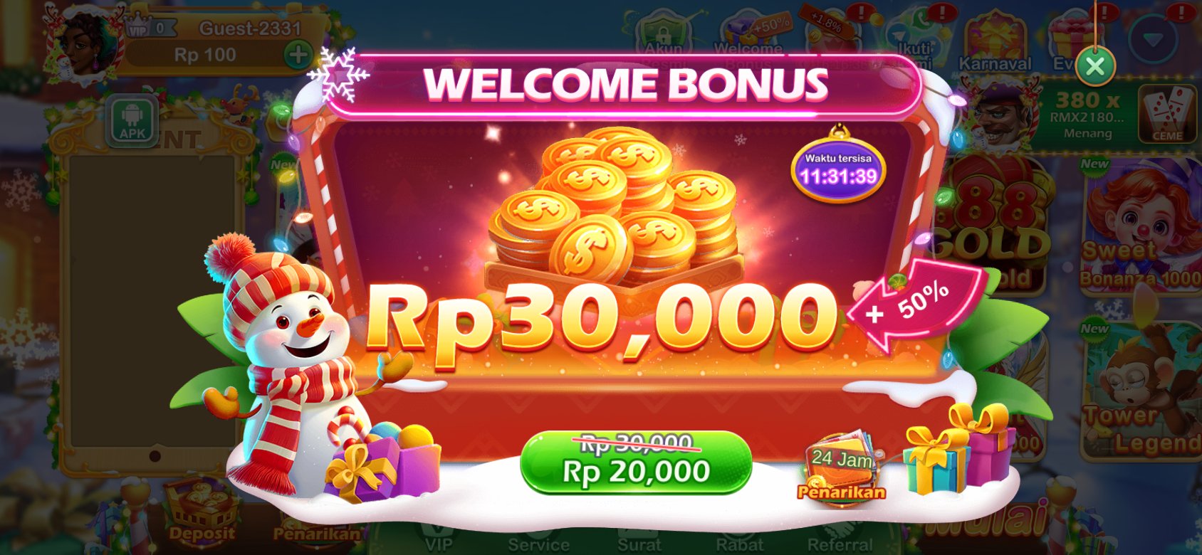 Promosi bonus Rp30.000 dengan tambahan +50% di luckyrp. Klaim sekarang sebelum waktu habis!